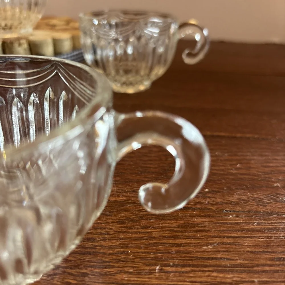 4 Indiana Glass ROYAL Drape Clear Punch Cup Hook Handle Vertical Rib & Swag 7 oz